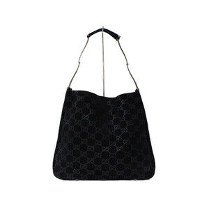 GUCCI Suede One Shoulder Hobo Bag Black Pouch